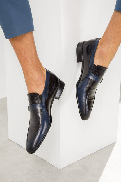 The Kazablanka Navy Leather Bit Loafer Men  Shoe