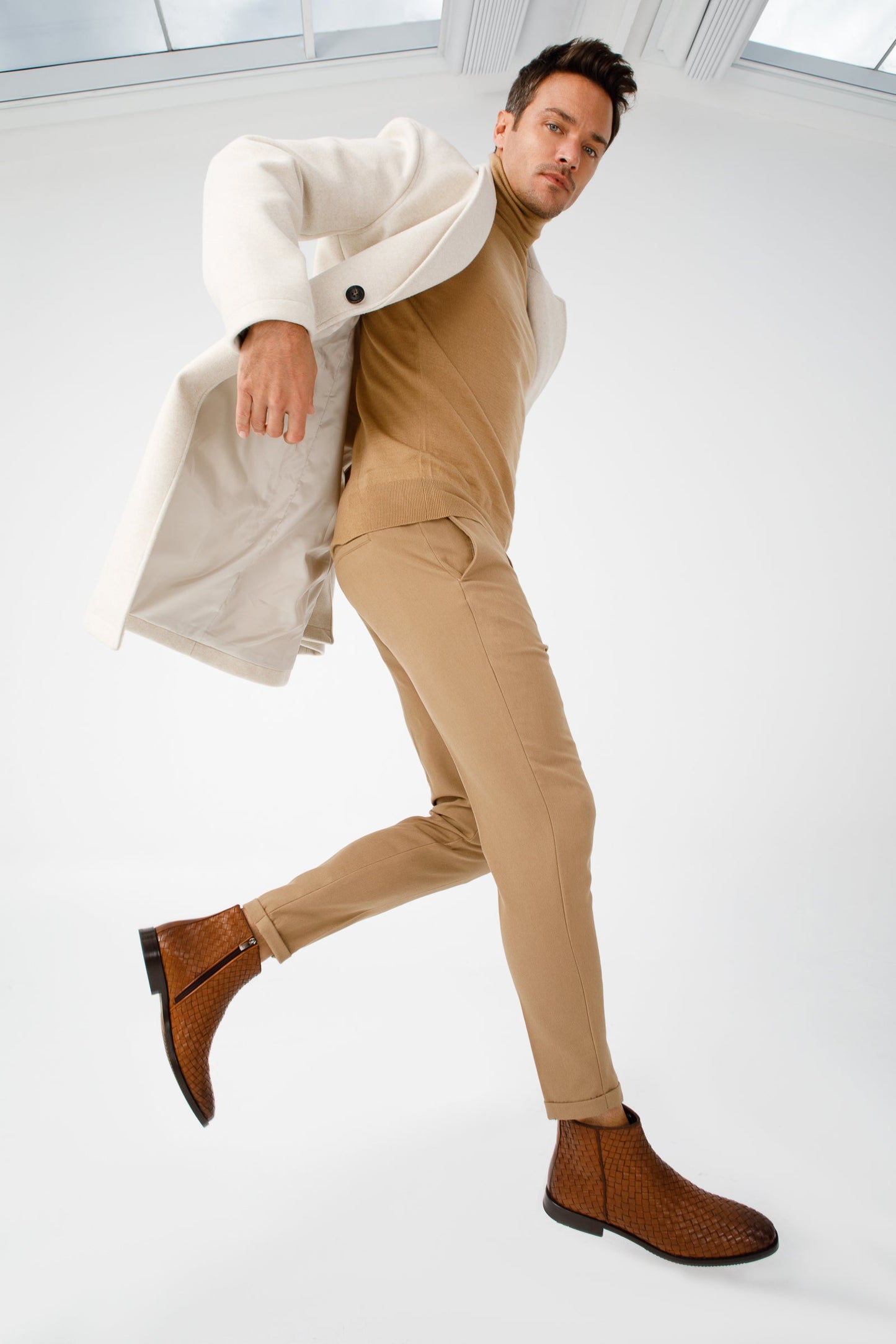 The Wellington Tan Handwoven Leather Men Boot with a Zipper Final Sale!