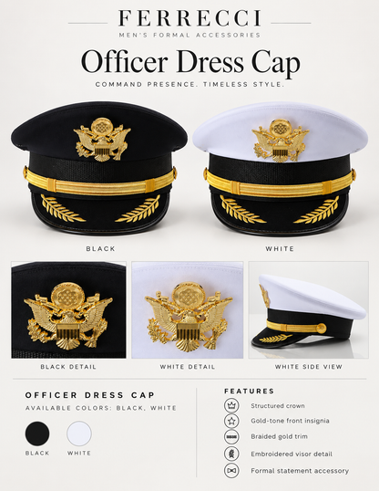 Captain Hat for Men & Women – White Yacht, Boat & Pilot Cap with Eagle Crest | Ferrecci