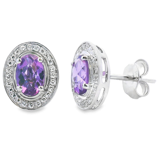 Pendientes de amatista y diamante de 0,88 ct en oro blanco de 10 kt