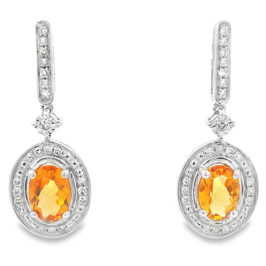 Pendientes colgantes de citrino y diamantes de 1,06 ct en oro blanco de 10 kt