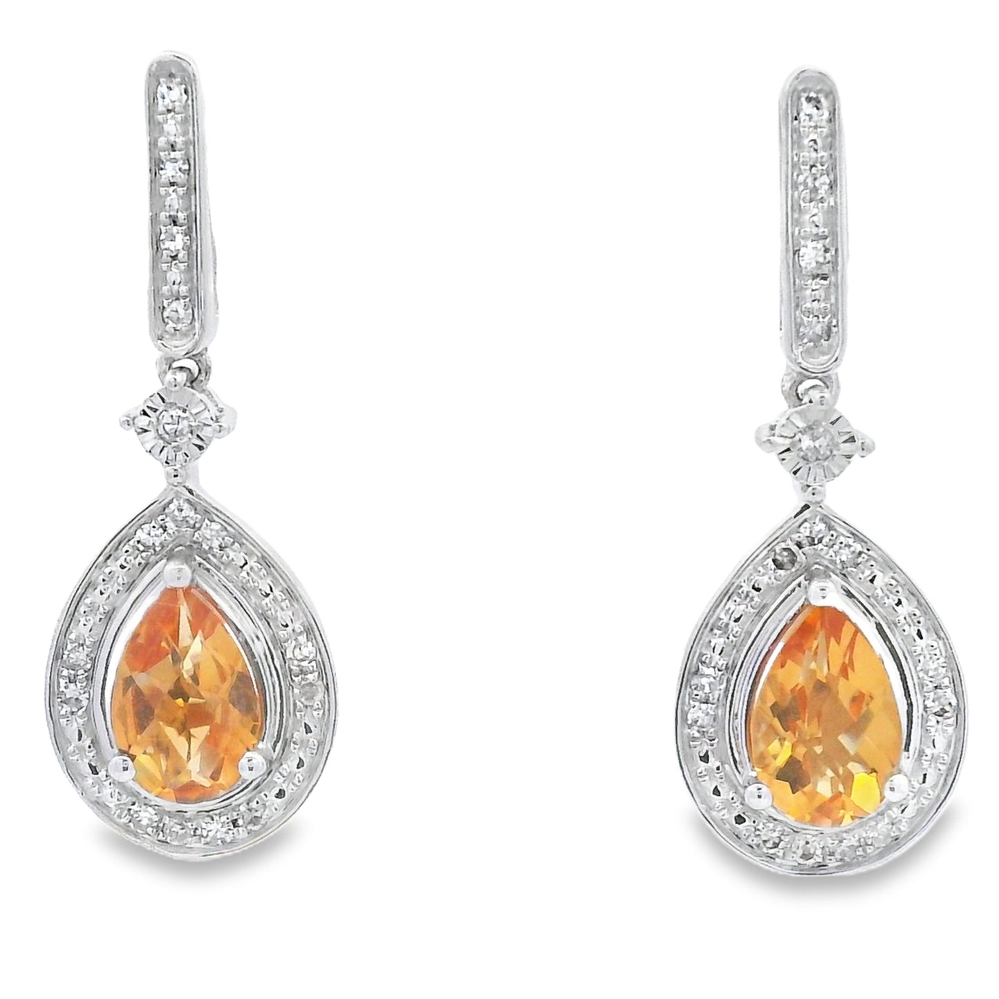 Pendientes colgantes de citrino y diamantes de 0,89 ct de oro blanco de 10 qt