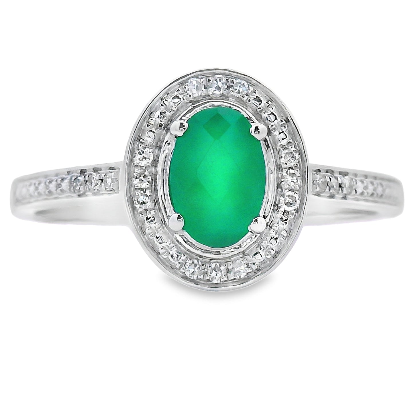 Anillo de calcedonia y diamantes de 0,53 ct en oro blanco de 10 kt