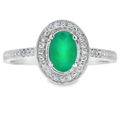 Anillo de calcedonia y diamantes de 0,53 ct en oro blanco de 10 kt