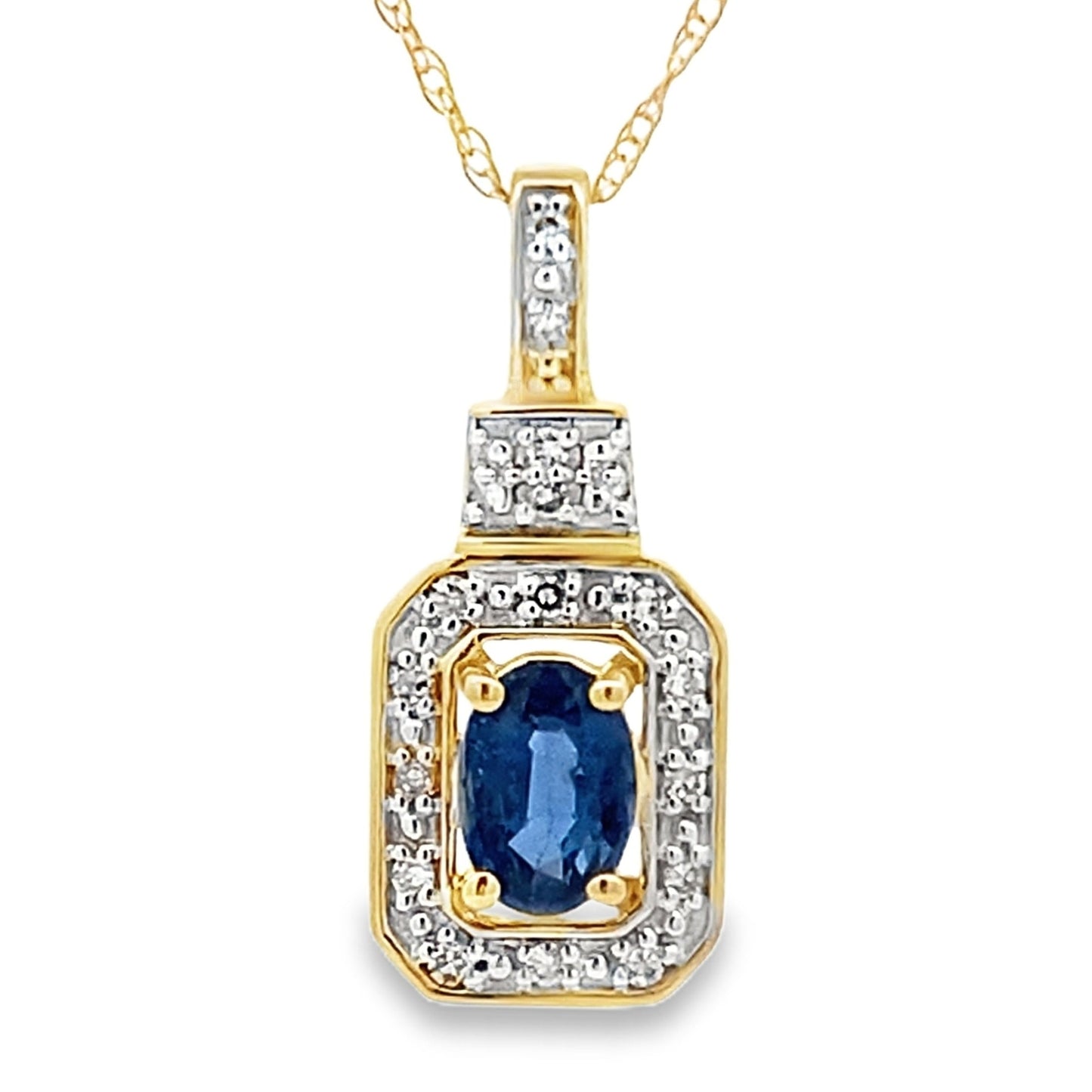 Colgantes de moda de zafiro y diamantes de oro amarillo de 10 quilates