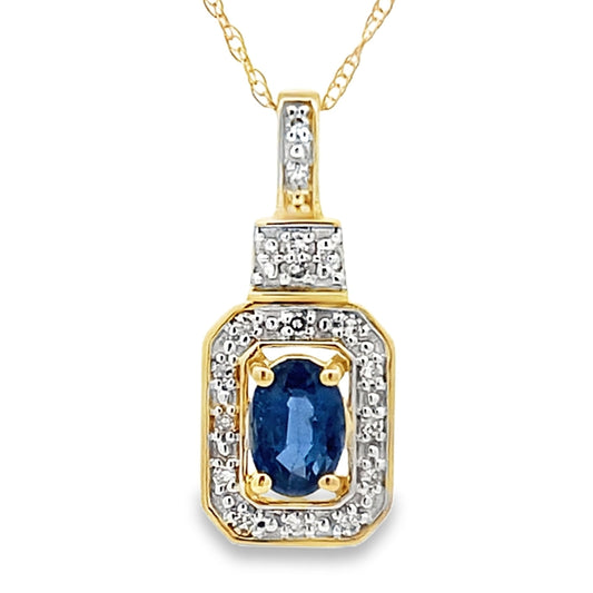 Colgantes de moda de zafiro y diamantes de oro amarillo de 10 quilates