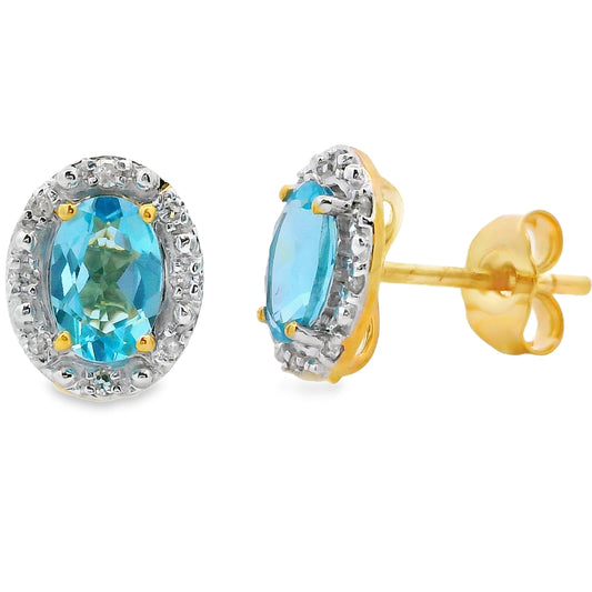 Pendientes de topacio azul y diamantes de 1,25 ct en oro amarillo de 10 qt