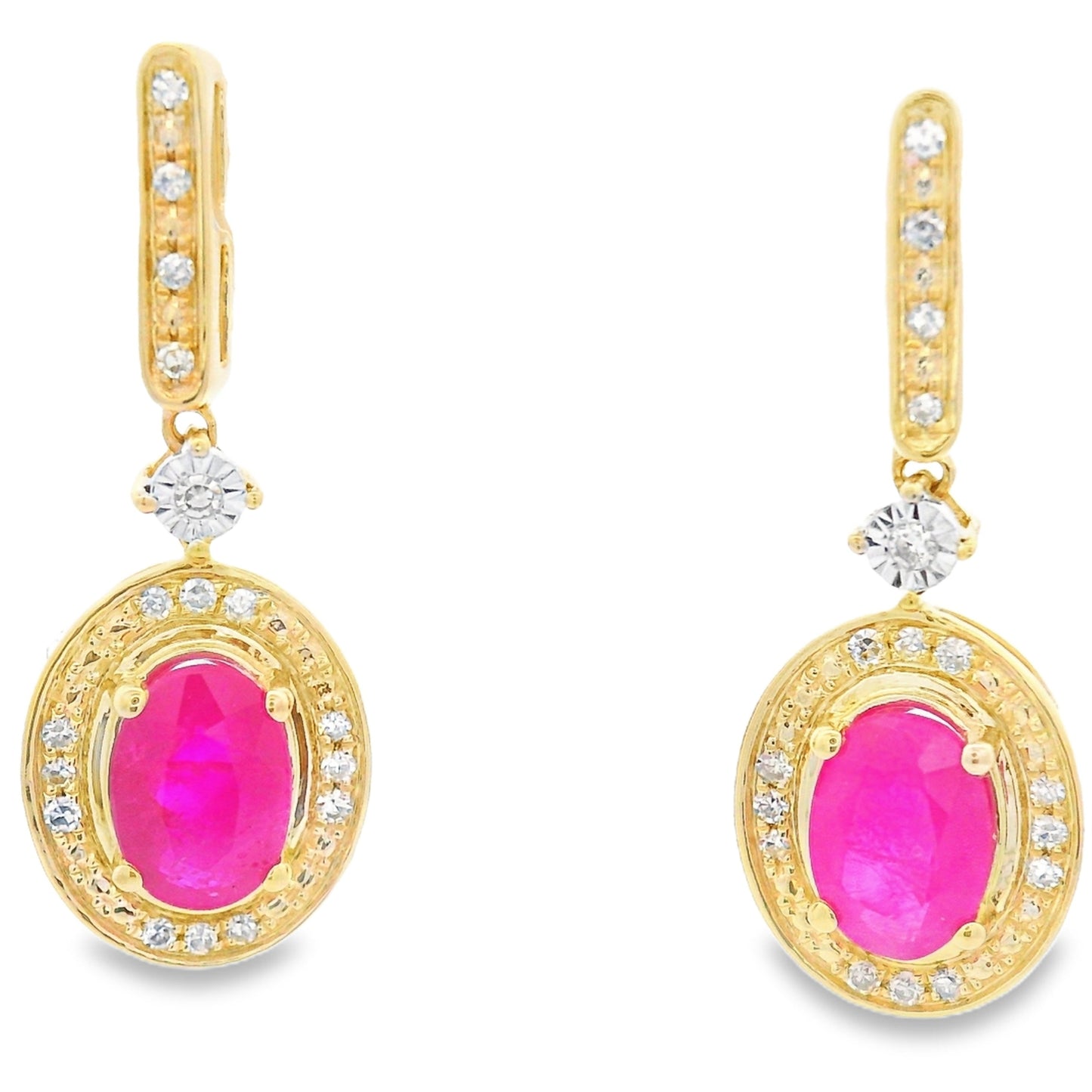 Aretes Colgantes de Rubí y Diamantes de 1.40 ct en Oro Amarillo de 10 kt