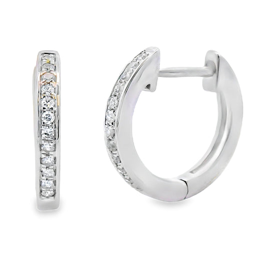 Aretes de aro con diamantes de .08ct en oro blanco de 10KT