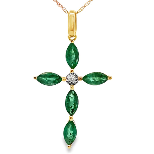 Colgante Cruz Religiosa Esmeralda de 1.11ct Oro Amarillo 10K