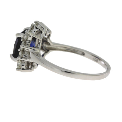 Anillo de zafiro y moissanita de plata esterlina