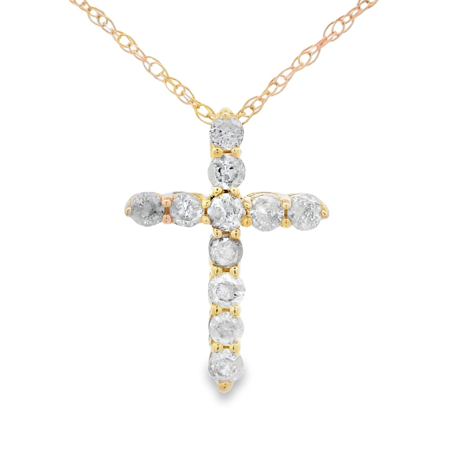Colgante de cruz religiosa con diamantes de 0,19 ct en oro amarillo de 14 K