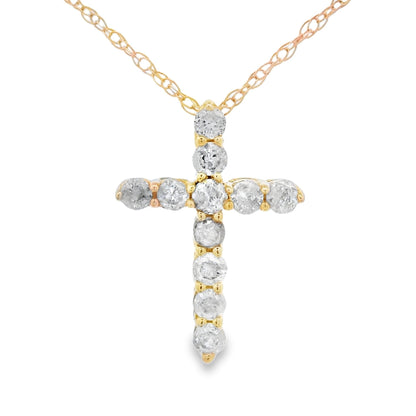 Colgante de cruz religiosa con diamantes de 0,19 ct en oro amarillo de 14 K