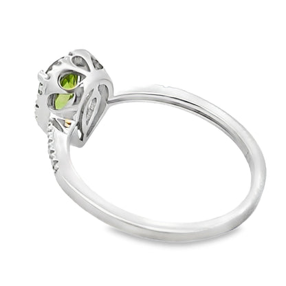 Anillo de Peridoto y Diamantes de 1.10ct Oro Blanco de 14K
