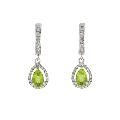 Pendientes colgantes de peridoto y diamante de 0,88 ct en oro blanco de 14 K