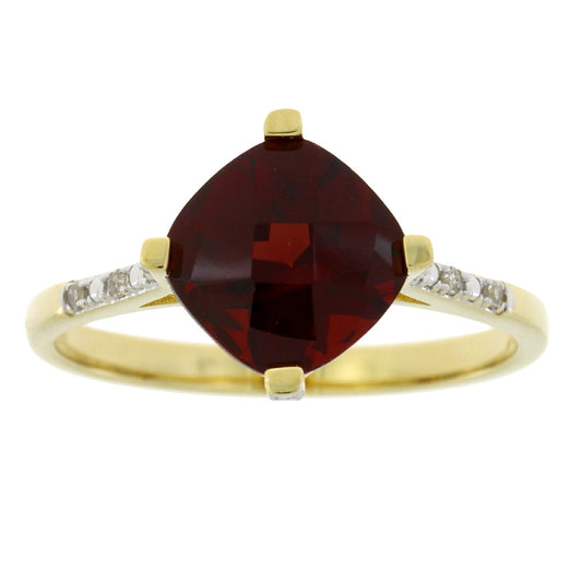 Anillo de oro amarillo de 10 kt con granate y diamante de 1,25 ct