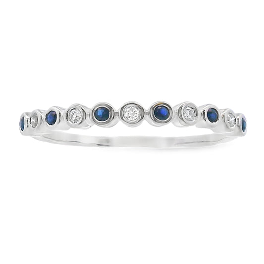 Anillo apilable de Zafiro y Diamantes en Oro Blanco de 14kt