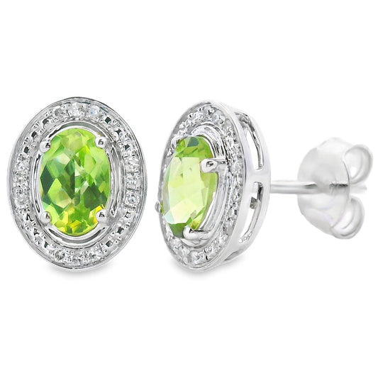Pendientes de peridoto y diamante de 1,18 ct en oro blanco de 10 kt