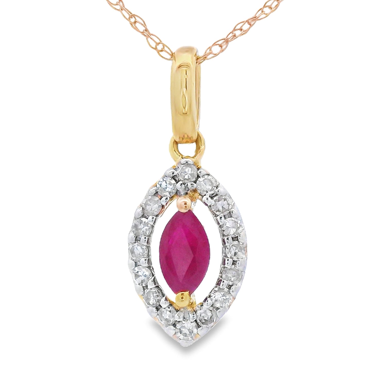 Colgantes de moda de rubí y diamantes de .26 ct en oro amarillo de 10 KT