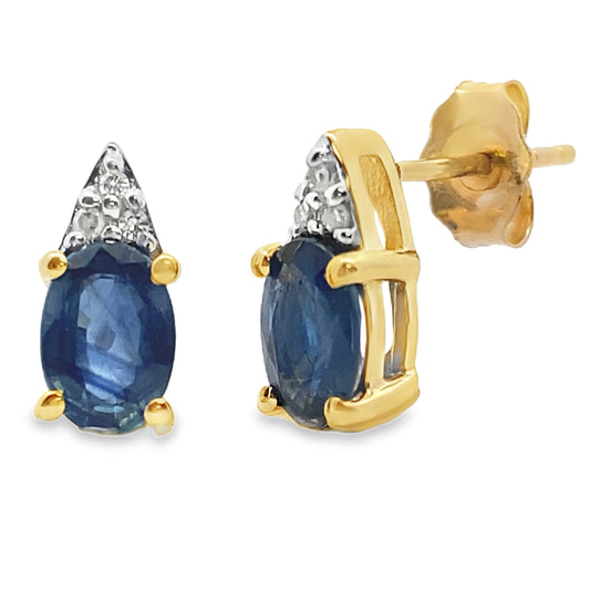 Pendientes de oro amarillo de 10 qt con zafiro de 1,38 ct y diamantes