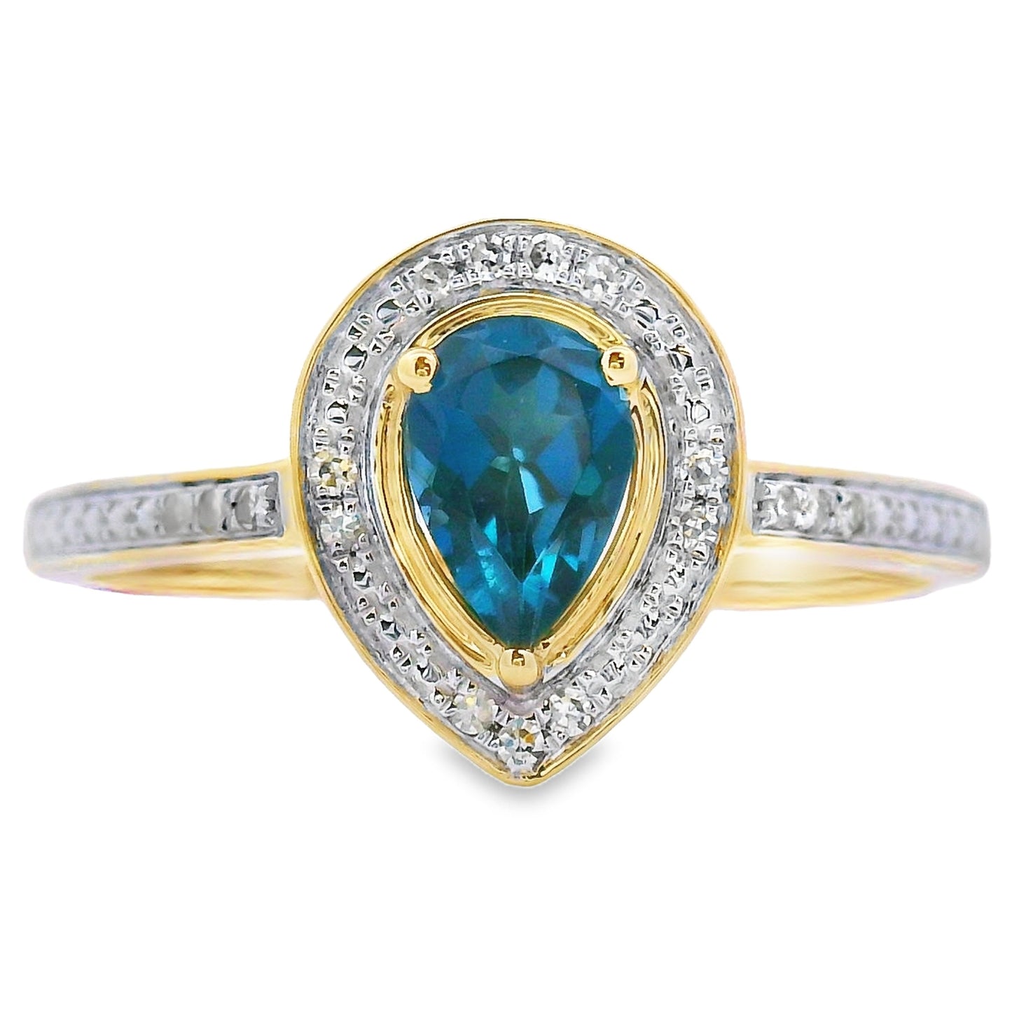 Anillo de topacio azul de Londres de 0,54 ct con diamantes y oro amarillo de 10 kt