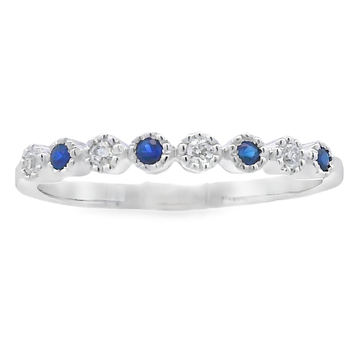 Anillo apilable de Zafiro y Diamantes en Oro Blanco de 14kt