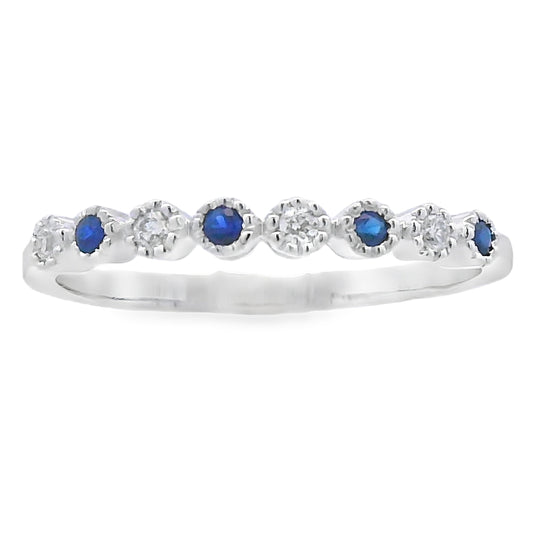 Anillo apilable de Zafiro y Diamantes en Oro Blanco de 14kt