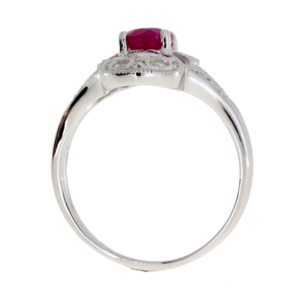 Anillo de oro blanco de 10 qt con rubí y diamantes de 1,05 ct