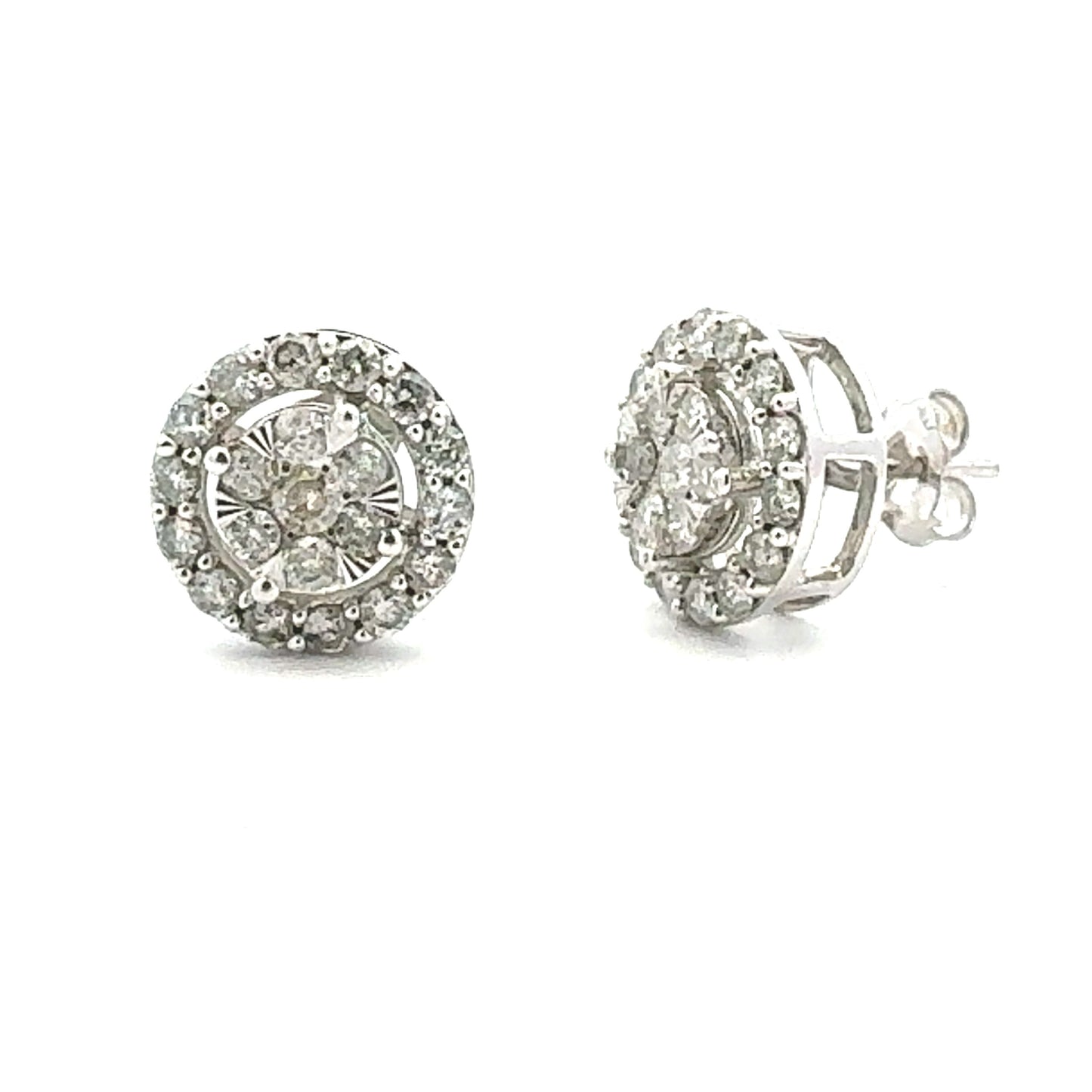 Pendientes de botón de diamante de 1,00 ct Oro blanco de 10 qt