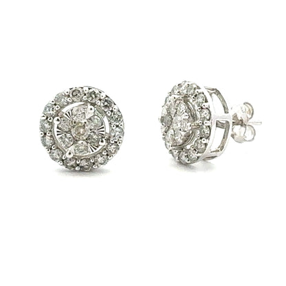 Pendientes de botón de diamante de 1,00 ct Oro blanco de 10 qt