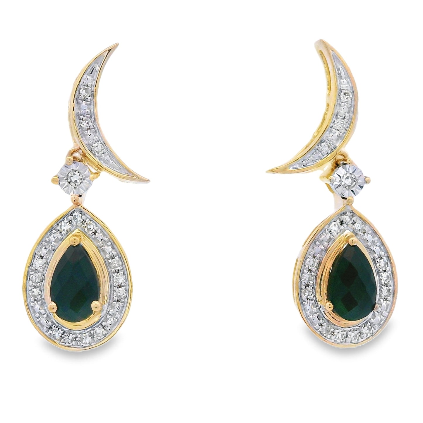Pendientes colgantes de ónix y diamantes de 0,55 qt en oro amarillo de 10 kt