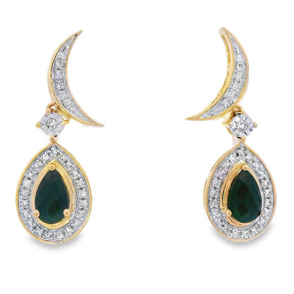 Pendientes colgantes de ónix y diamantes de 0,55 qt en oro amarillo de 10 kt