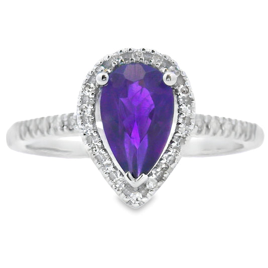 Anillo de amatista y diamante de 0,98 qt en oro blanco de 14 K