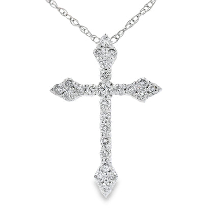 Colgante de cruz religiosa con diamantes de .16 quilates en oro blanco de 14 quilates