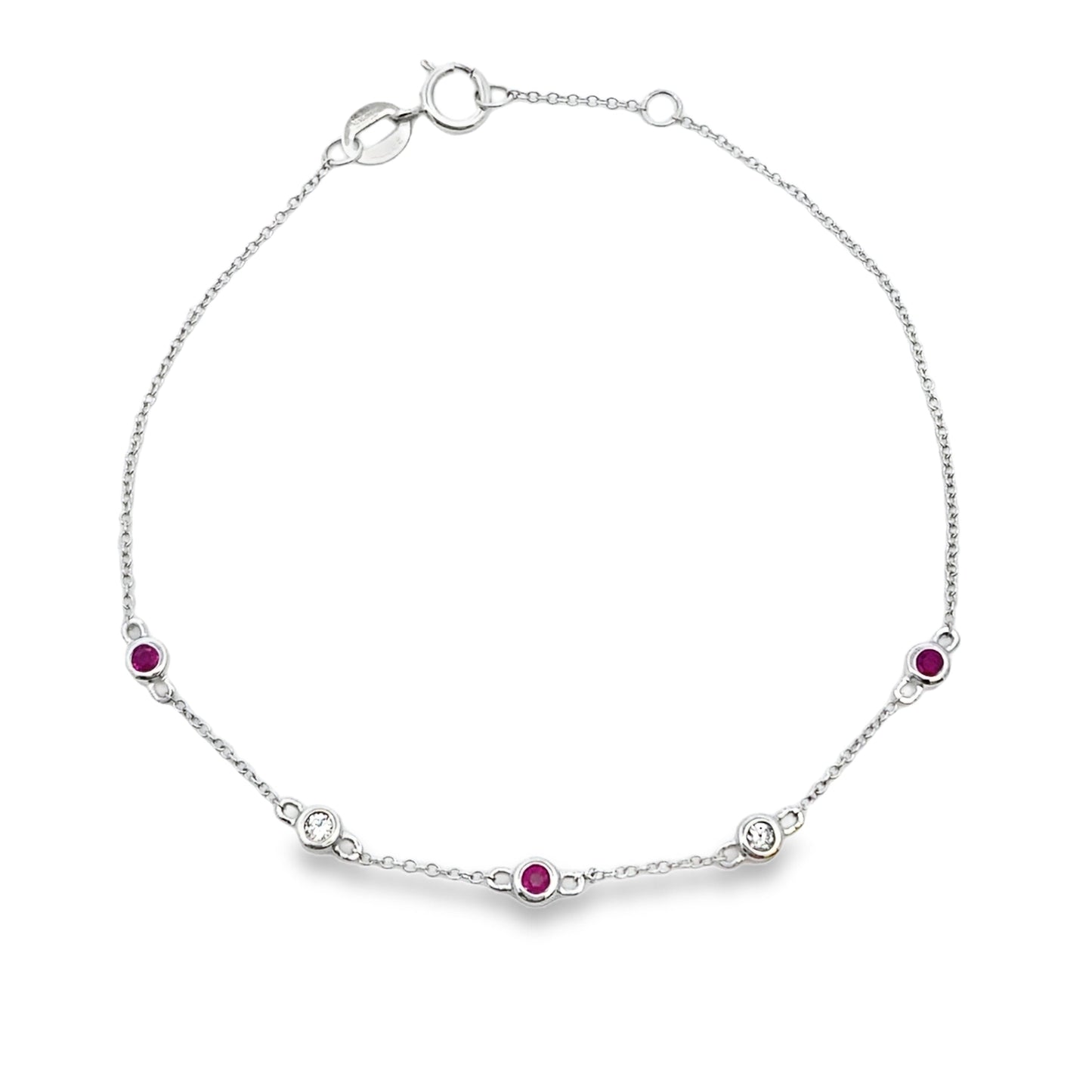 Pulsera de diamantes con rubí de 0,17 ct en oro blanco de 14 kt