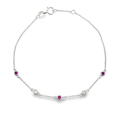 Pulsera de diamantes con rubí de 0,17 ct en oro blanco de 14 kt