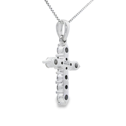 Colgante religioso de cruz con diamante de 0,30 qt en oro blanco de 14 kt