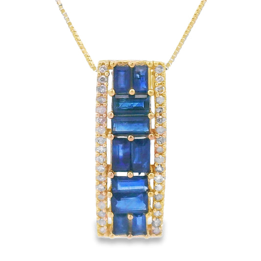 Colgantes de moda de zafiro y diamantes de oro amarillo de 14 quilates