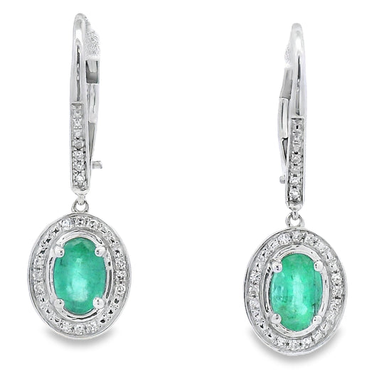 Pendientes colgantes de esmeraldas y diamantes de 0,90 ct en oro blanco de 10 kt
