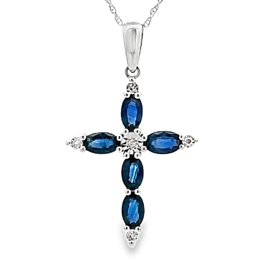 1.08ct Zafiro Cruz Colgante Religioso Oro Blanco de 10kt