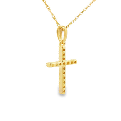 Colgante Cruz Religiosa con Diamantes de 0,10 ct en Oro Amarillo de 14 kt