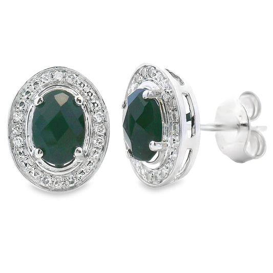 Aretes de ónix y diamantes de 1,05 ct en oro blanco de 10 kt