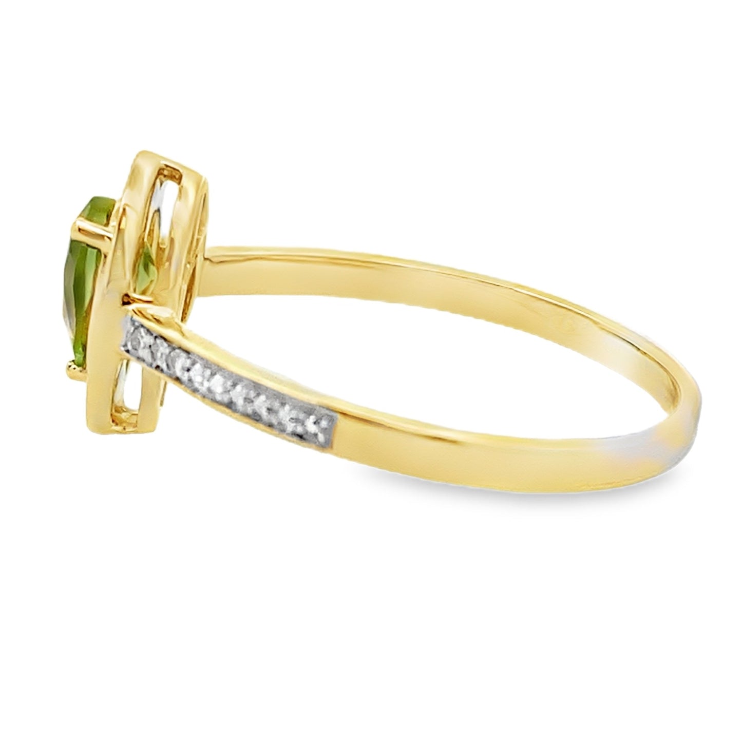 Anillo de peridoto y diamante de 0,50 qt, oro amarillo de 10 qt