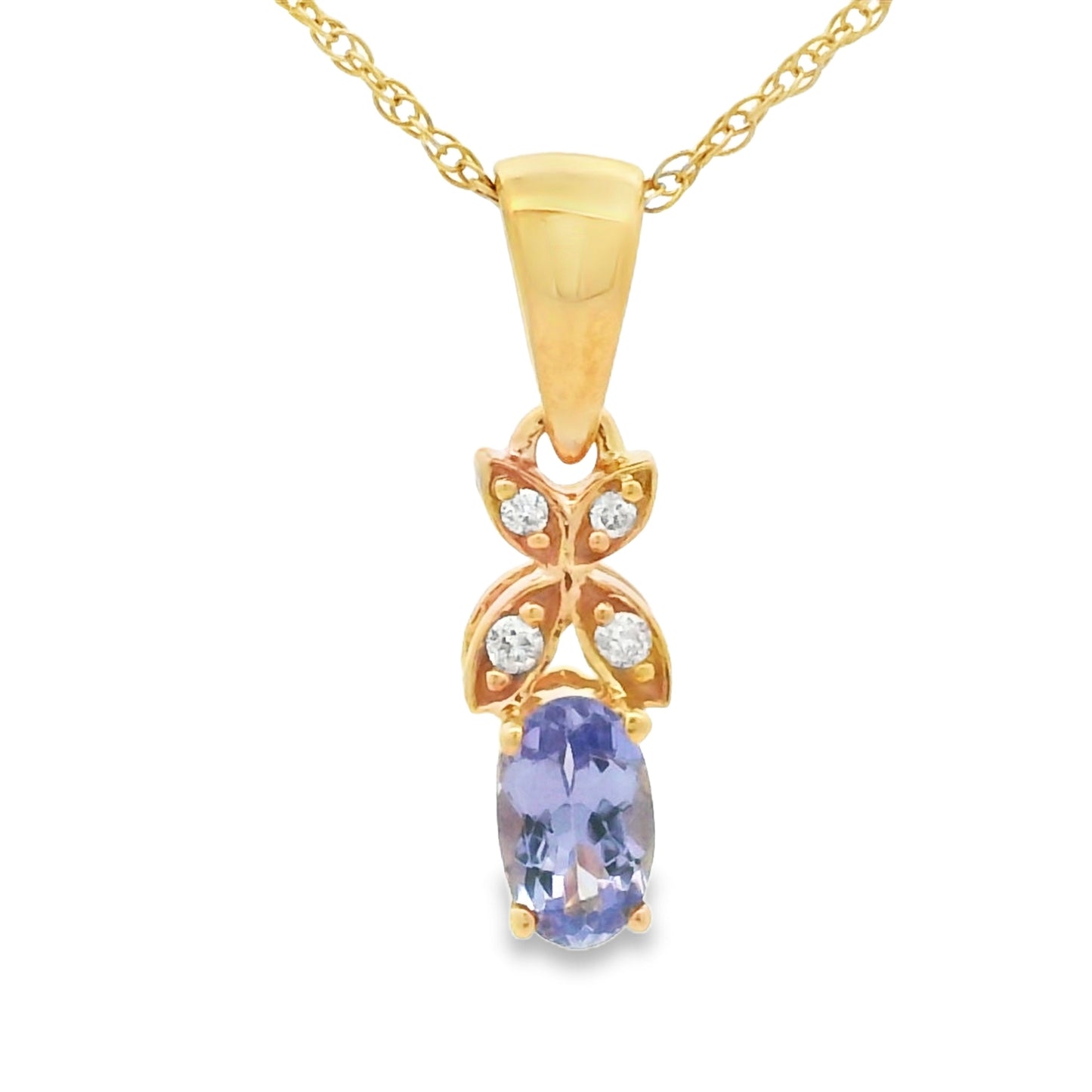 Colgantes de moda de tanzanita y diamante en oro amarillo de 10 quilates