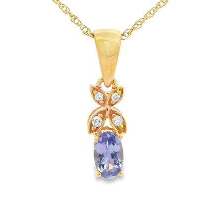 Colgantes de moda de tanzanita y diamante en oro amarillo de 10 quilates