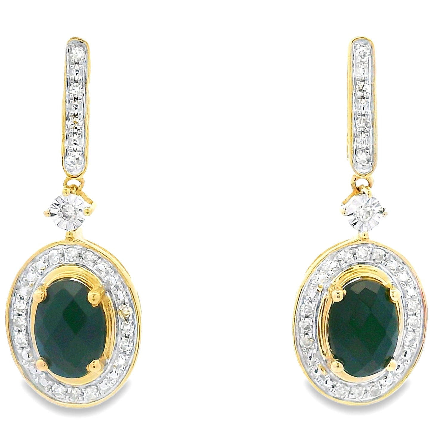 Pendientes colgantes de ónix y diamantes de 1,06 ct en oro amarillo de 10 kt