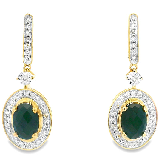 Pendientes colgantes de ónix y diamantes de 1,06 ct en oro amarillo de 10 kt