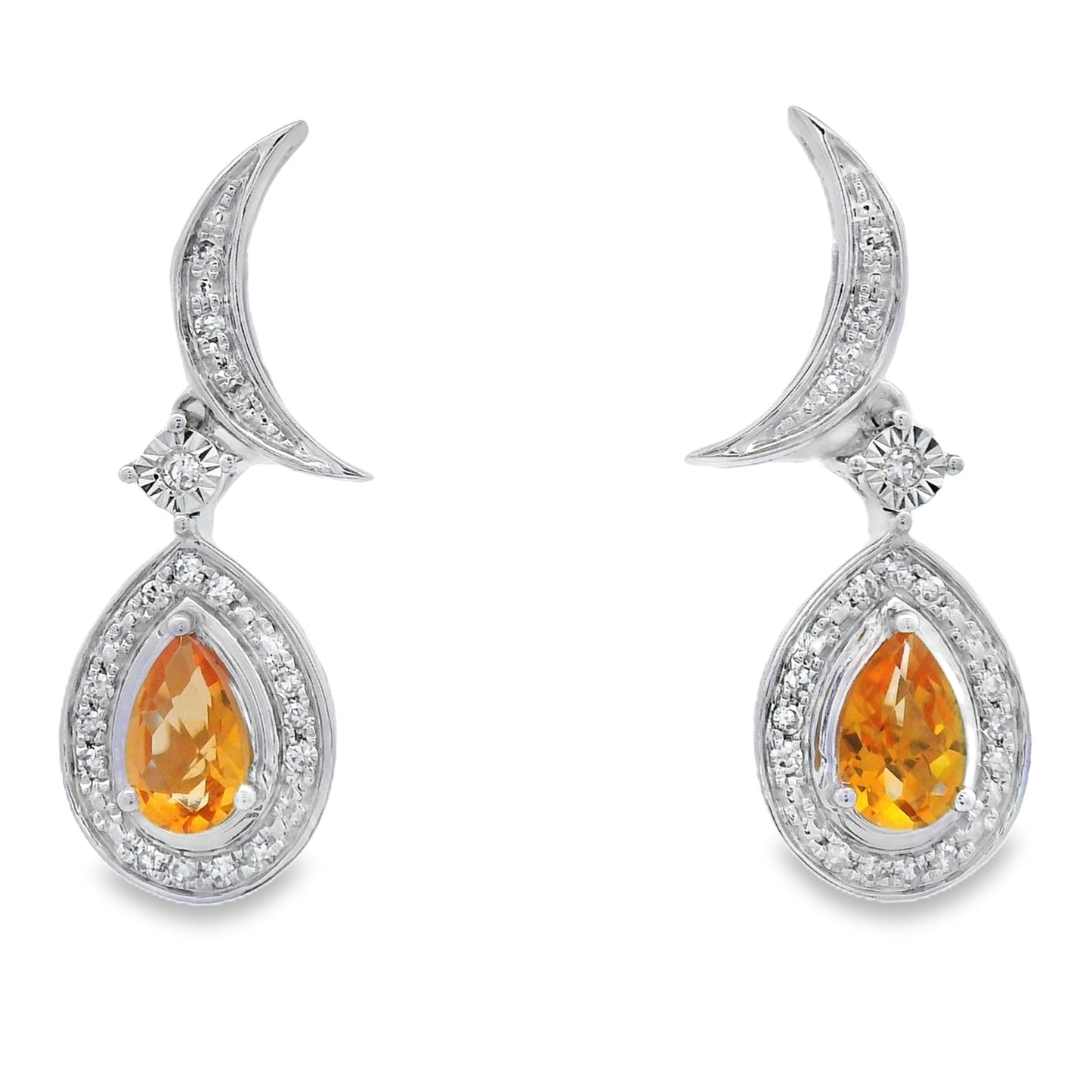 Pendientes colgantes de citrino y diamantes de .48 ct en oro blanco de 10 kt