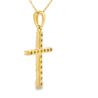 Colgante religioso de cruz con diamante de .30ct en oro amarillo de 14kt