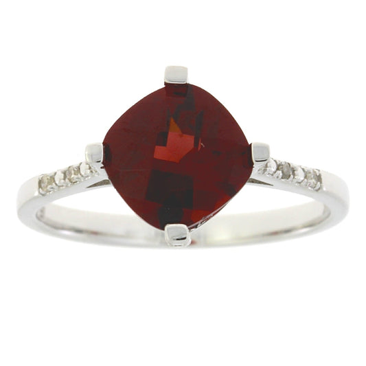 Anillo de oro blanco de 10 kt con granate y diamante de 1,25 ct